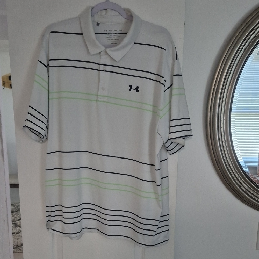 Under Armour White and Black Polo Shirt Athletic Style Sz. XXL.